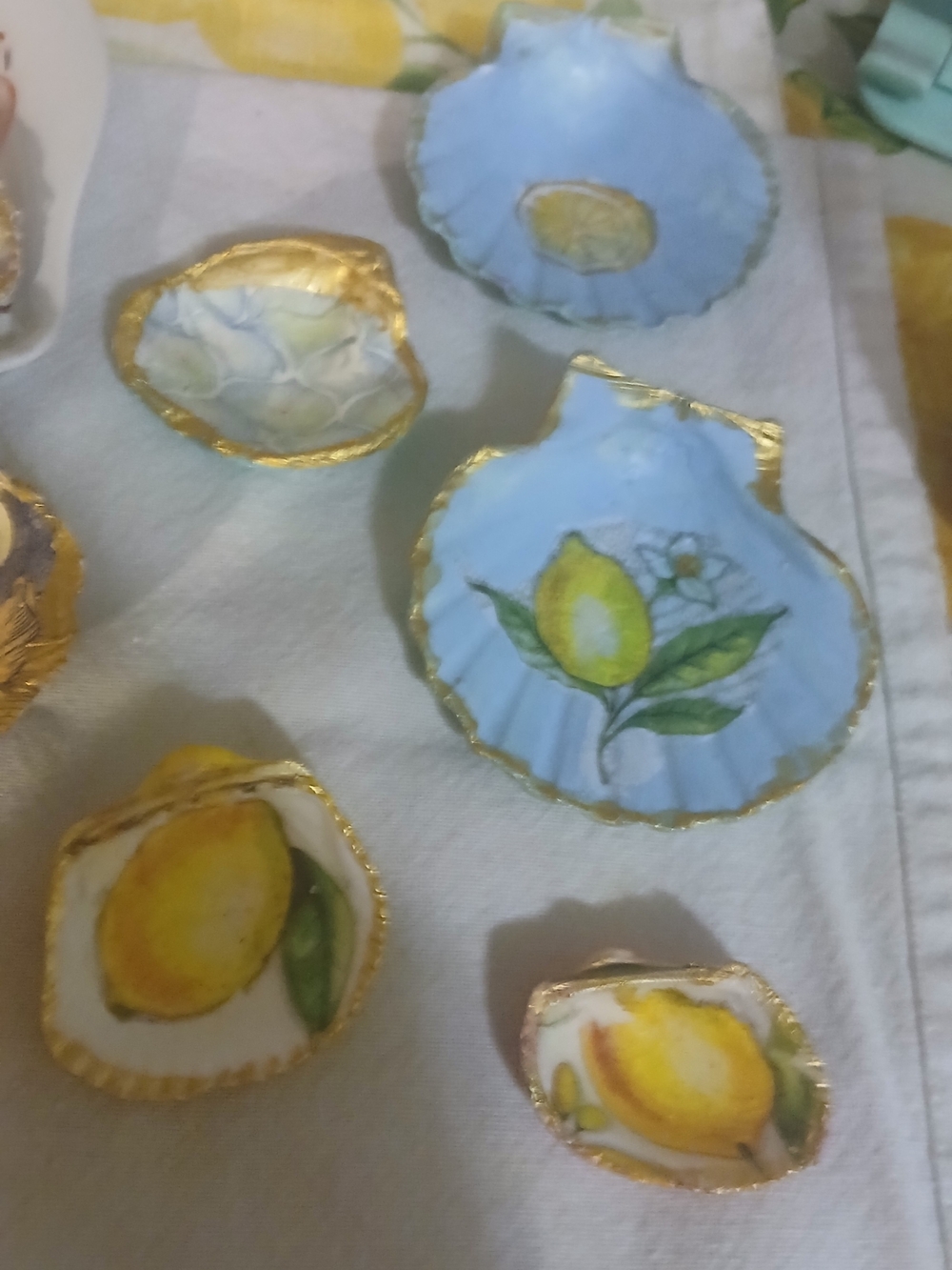Hand-Painted Lemon Shell Dishes with Gold Trim